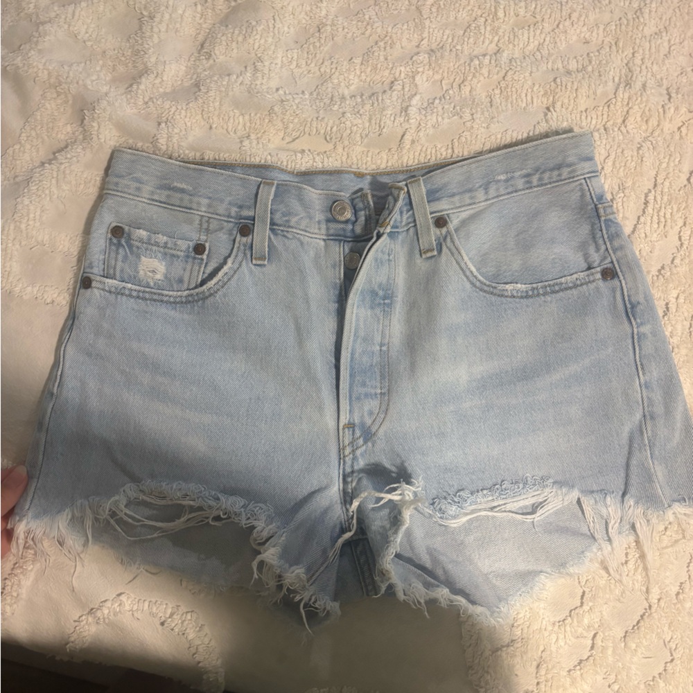 Levi's Blue Jean Shorts with Distressed Hem